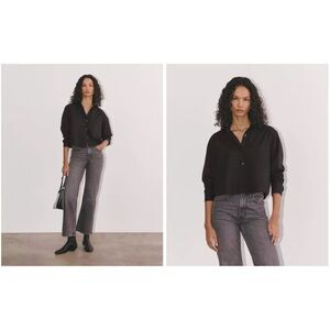 EVERLANE Black Way Short Silky Cotton Button Down Oxford XXS 00 0